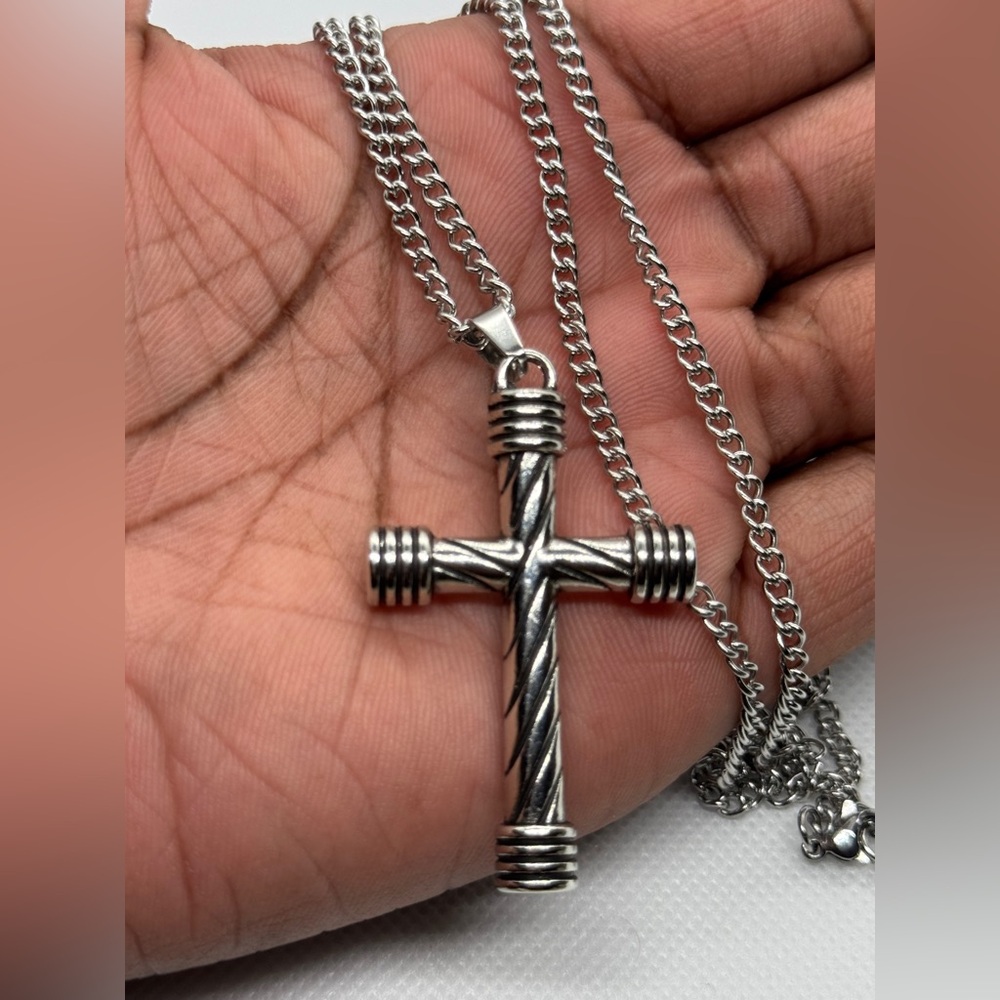 Silver Cross Pendant Necklace - Picture 2 of 4